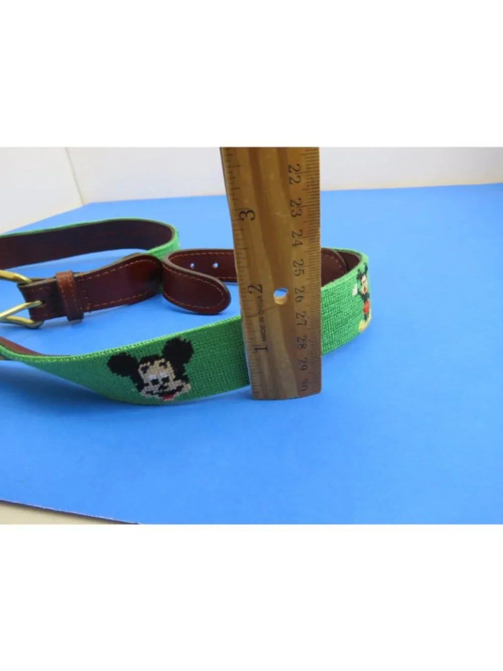 Smathers & Branson Needlepoint Green Mickey Mouse Disney Belt Size 37